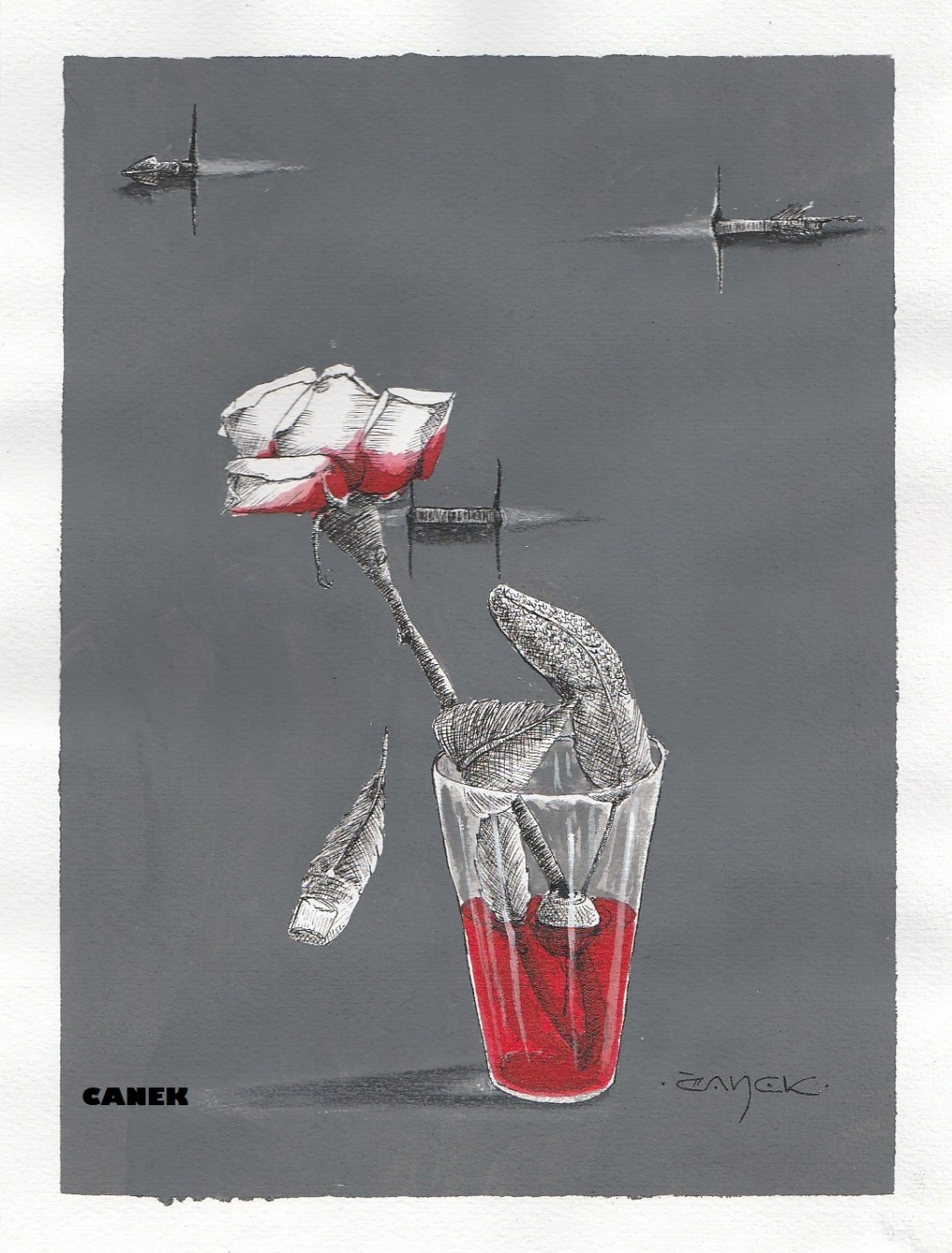 De los huesos cuelgan papeles de cometa